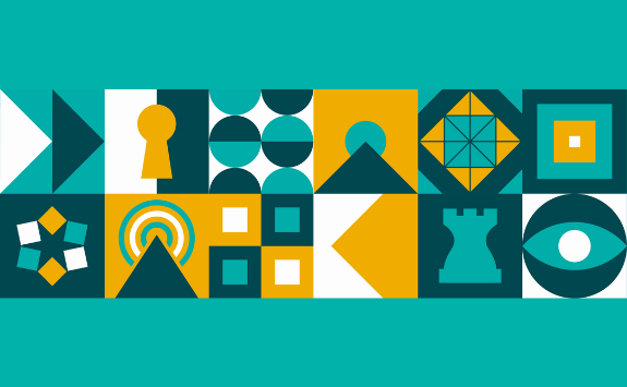 Executive Education symbols on a teal background